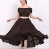 12 Yard Elastic Waist Boho Skirt Cotton Coffee Color