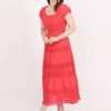 Sweetheart Square Neck Pleated Maxi Dress with Sleeve (L & M Size)- 100 pc Pack