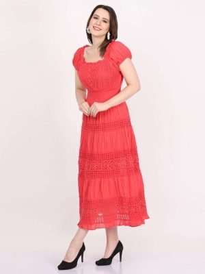 Sweetheart Square Neck Pleated Maxi Dress with Sleeve (L & M Size)- 100 pc Pack