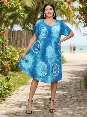 Wholesale Ladies Short Sleeve Knee Length Tie Dye Dress