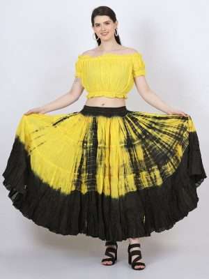 gold black tie dye cotton skirt