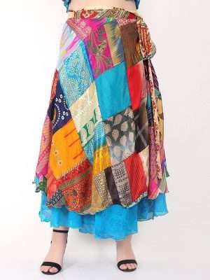 Women's Multicolor Patchwork Wrap Skirt Long