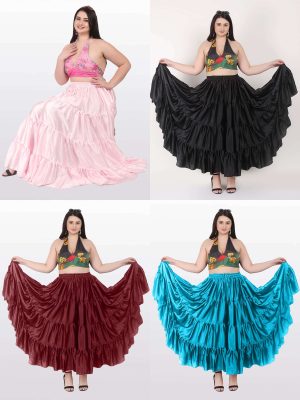 Tribal Belly Dance Practice Wear Costume Satin Skirt 12 Yard