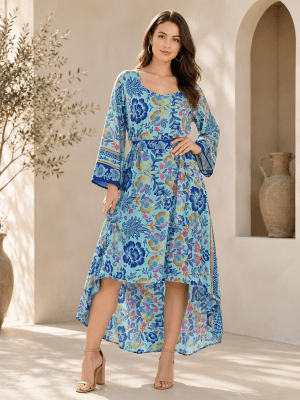 Wholesale Printed Maxi Dress for Women with Sleeves