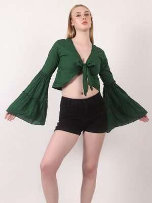 Bell Sleeve Top Deep V Neck Tie Front Wholesale Lot -7 pc pack
