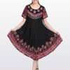 Women Short Sleeve A Line Dress Flower Print Dress