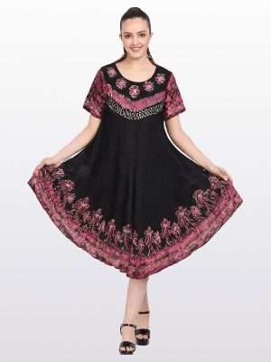 Women Short Sleeve A Line Dress Flower Print Dress