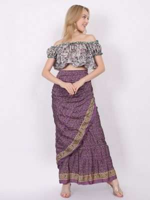 Women Print Wrap Skirt Saree Fabric Pattern Long Plus Size 100 pc pack