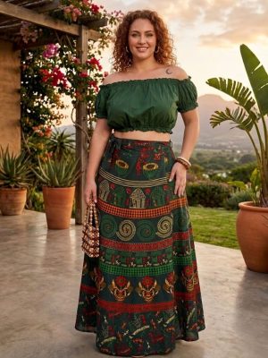 Rajasthani High Waisted Block Printed Cotton Wrap Skirts
