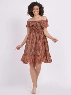 Print Summer Cute Off Shoulder Dresses Online with Frills - 50 pc pack