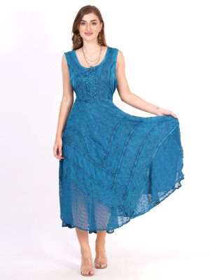 Long Embroidered Empire Waist Maxi Dress