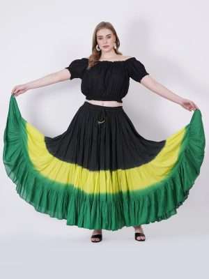 Womens Cotton Boho Maxi Skirt 25 Yard Black Heena Green - 3 pc pack