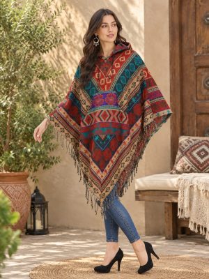 Triangular Design Handmade Hooded Poncho Pattern Tribal Poncho 3 pc pack