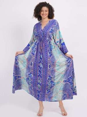 Long Sleeve V-Neck Dress Gathered Dress for Women