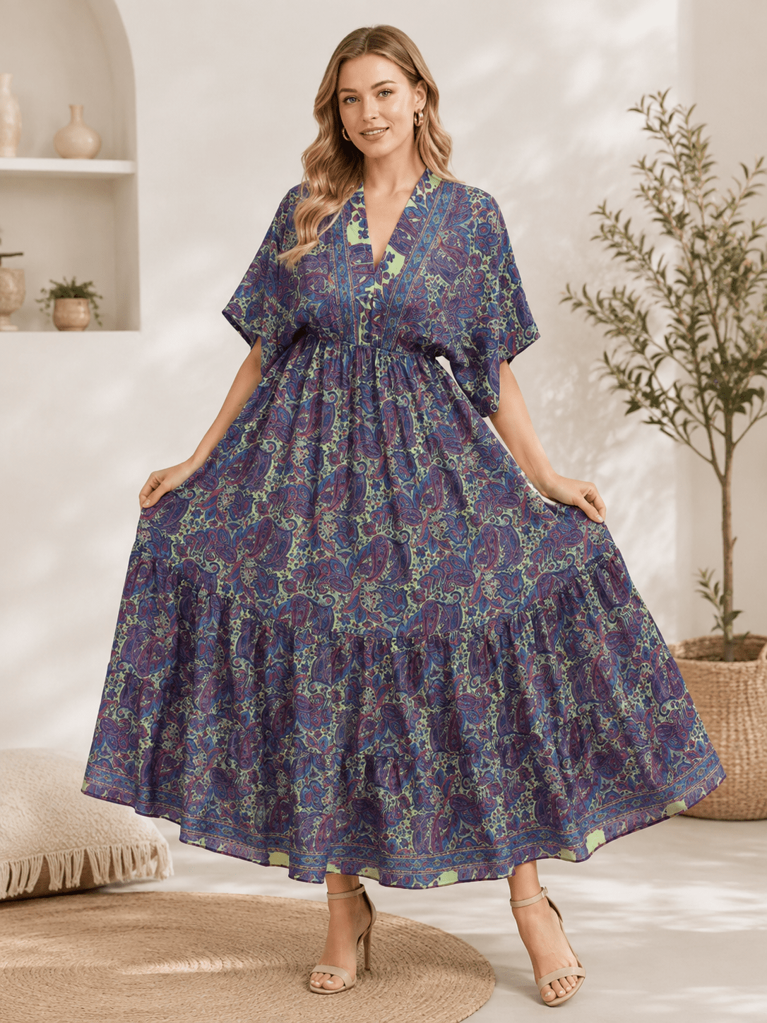 Women Silk Floral Print Butterfly Sleeve Dress Wholesale Lot