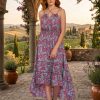 Women Criss Cross Neck High Low Maxi Dress for Boutique