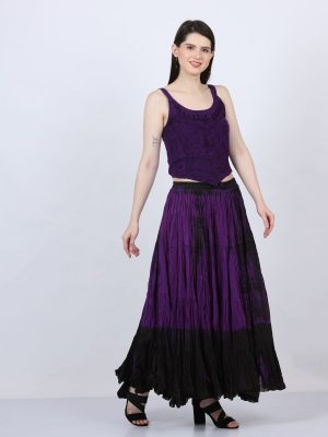 12 Yard Long Cotton Skirts for Summer Black Violet Tie Dye