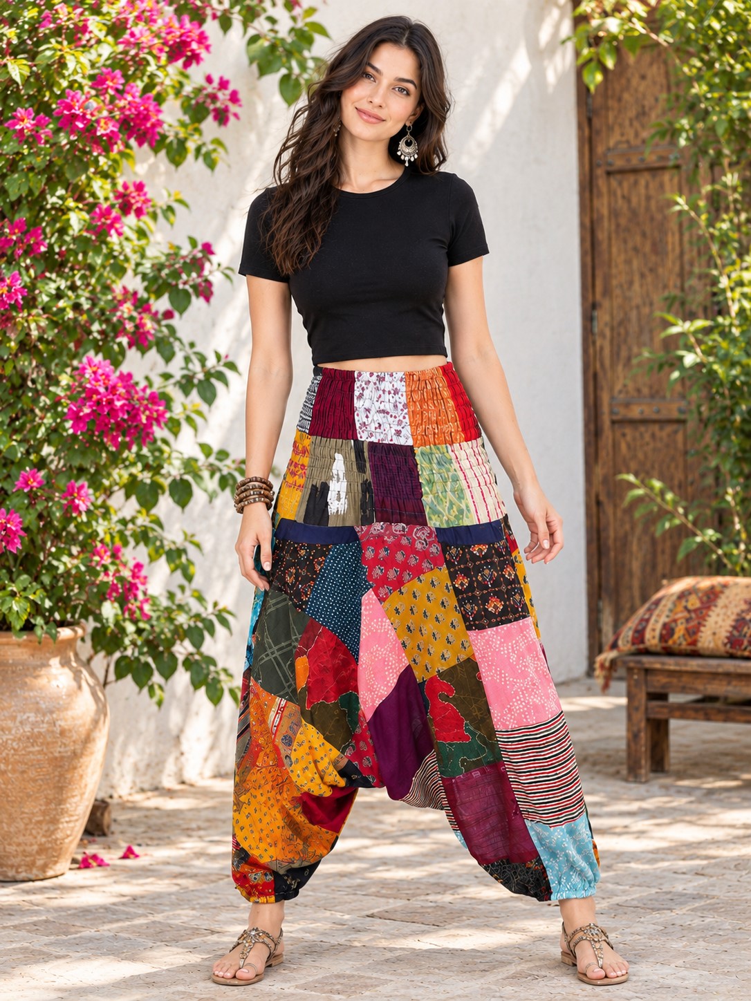 Womens Boho Patchwork Pants Pattern Patchwork Harem Pants