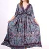 Plus Size Women Long Sleeve Art Silk Slip Maxi Dress with Pocket