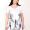 Short Sleeve Rayon Floral Blouses Flower Print Top