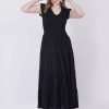 Wholesale Women Long Tiered Dress with V Neck Black Color Plus Size 50 pc pack