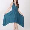 Women Rayon High Low Asymmetric Neckline Dress