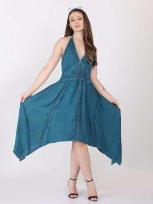 Women Rayon High Low Asymmetric Neckline Dress