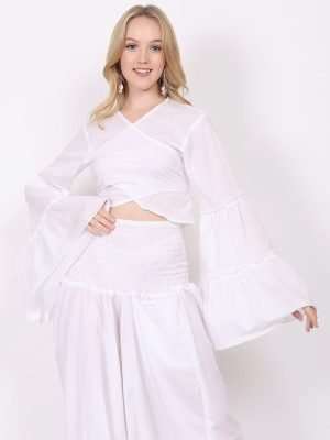 Tie Front Bell Sleeve Top Deep V Neck Wholesale Lot of 05