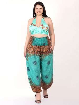 Wevez Smocked Waist Harem Pants Women's with Pocket