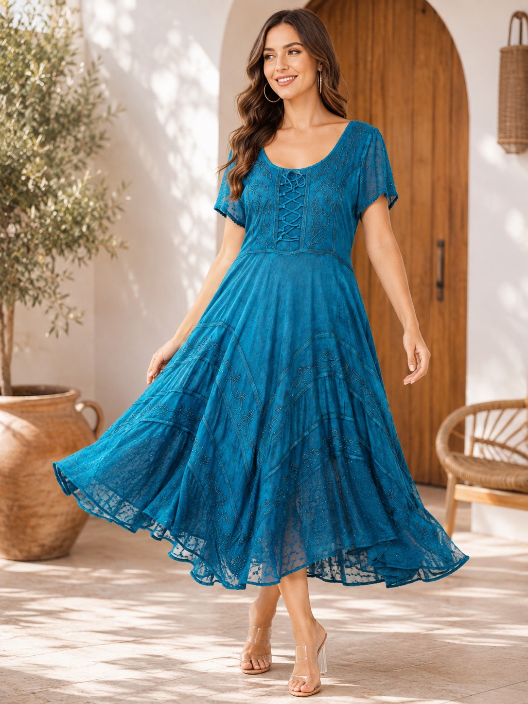 Wevez Embroidered Rayon Dress Rayon Stone Washed Embroidered Vintage Dress