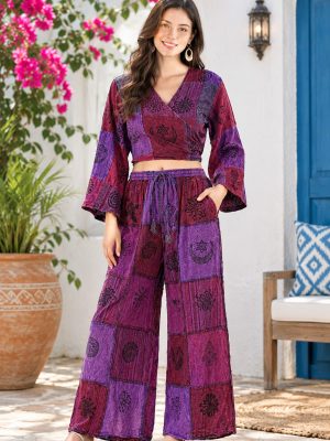patchwork two piece pant set