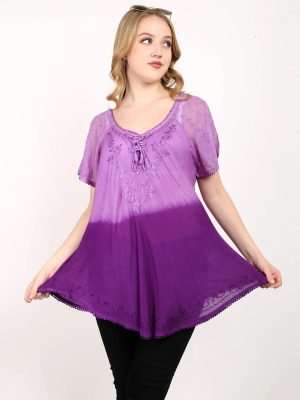Women's Loose Fit Short Sleeve Casual Tie Dye Batik Blouse Top