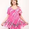 Tie Dye Cap Sleeve Top Fresh Blouse Top Lace Tie Dye