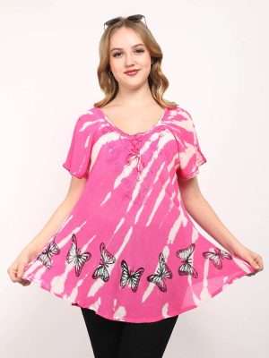 Tie Dye Cap Sleeve Top Fresh Blouse Top Lace Tie Dye