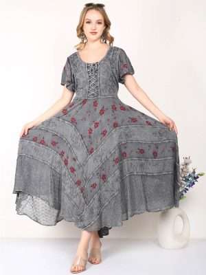 Women Floral Embroidered Dress Long 100 pc pack