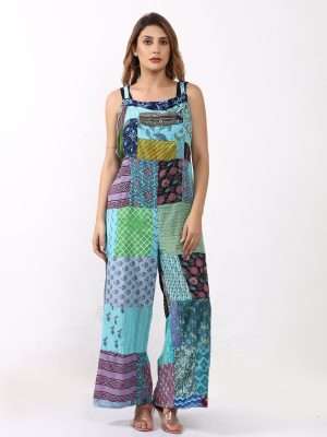 Boho Hippie Cotton Patchwork Jumpsuit for Ladies with Pocket