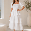 Plus Size Off The Shoulder Puff Sleeve Dress with Frill