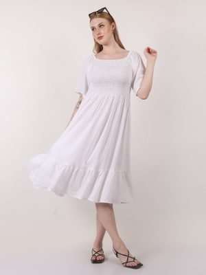 Solid Puff Sleeve Shirred Square Collar Dress -50 pc pack