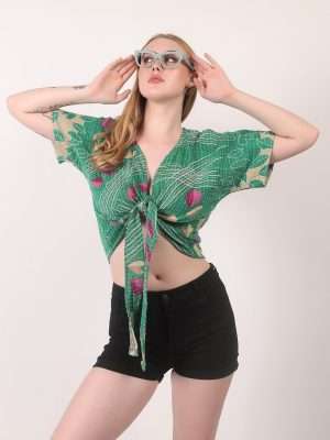 Light Weight Vintage Kantha Top Reversible Tie Front 2-Layer