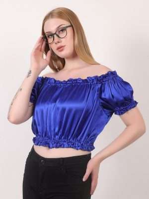 Women's Plus Size Satin Crop Top Off The Shoulder