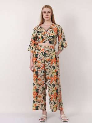 Women's Printed Matching Set T-Shirt and Wide Leg Pants 5 pc pack