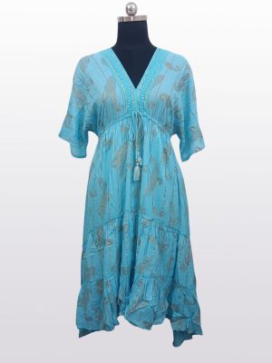 Women's V Neck Paisley Tunic Dress with Lurex