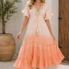 Lurex Lounge Dress V-Neck with Lace Up Tie and Tassel Details