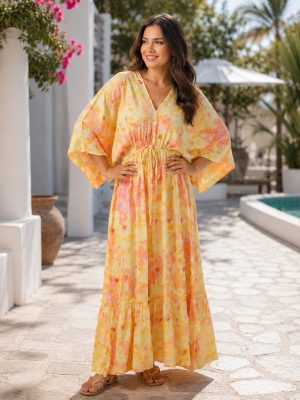 Wholesale Lurex Kaftan – Shimmering Tie-Dye Caftan with Adjustable Fit