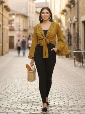 Bell Sleeve Simple Organic Cotton Tops for Women