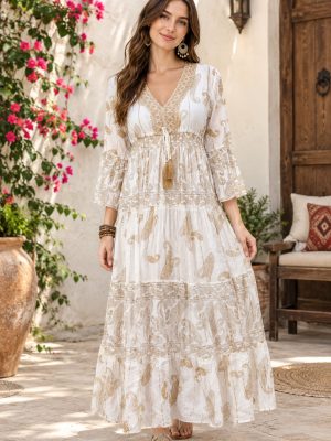 Lurex Madelene Lace V Neck Maxi Dress