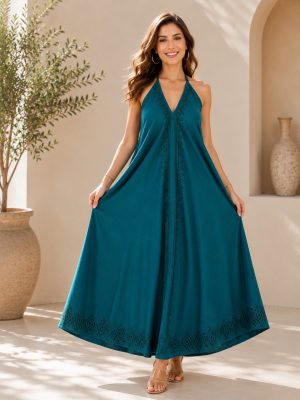 Backless Cotton Halter Neck Dress V Neck Pattern Wholesale