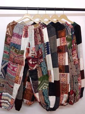 Colorful Cotton Patchwork Pants for Women with Pocket