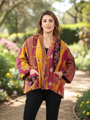 Handmade Soft Cotton Vintage Kantha Jackets with Pocket 2-Layer