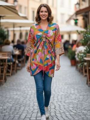 Vintage Kantha Cinched Waist Dress Long Sleeve
